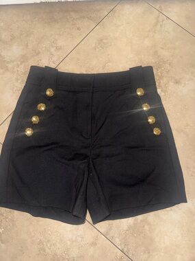 White House Black Market Black High-Waist Shorts with Gold Buttons fit size 2